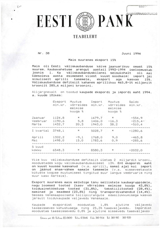 Eesti Pank : teabeleht ; 38 1994-06
