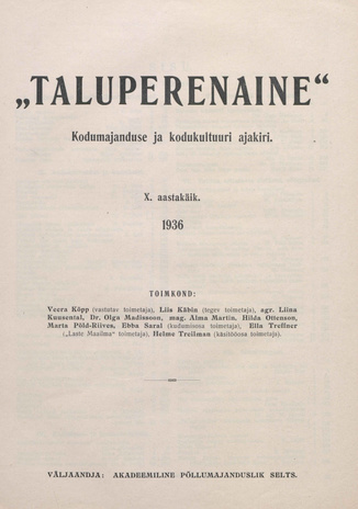 Taluperenaine : kodumajanduse ja kodukultuuri ajakiri ; sisukord 1936