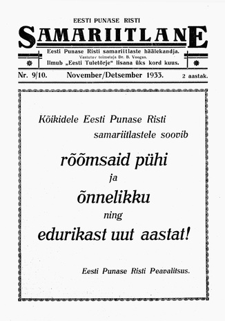 Eesti Punase Risti Samariitlane ; 9/10 1933-11/12