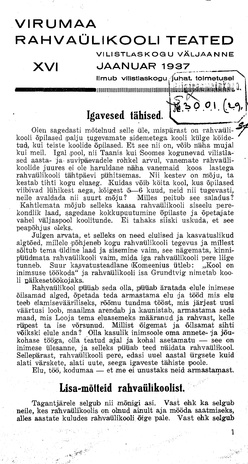 Virumaa Rahvaülikooli Teated ; 16 1937-01