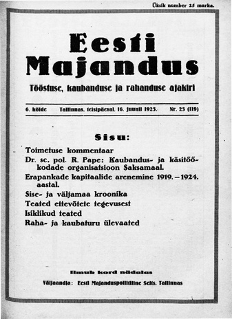 Eesti Majandus ; 25 (119) 1925-06-16