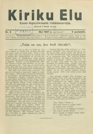 Kiriku Elu : Eesti Katoliiklaste Häälekandja ; 5 1937-05-10