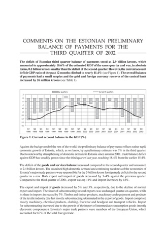 Estonian preliminary balance of payments for the year 2002