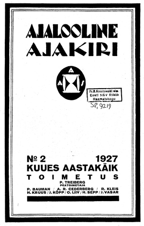Ajalooline Ajakiri ; 2 1927