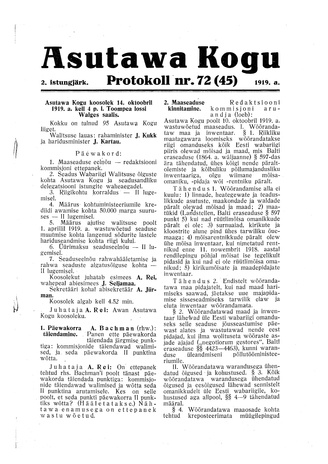 Asutawa Kogu protokoll nr.72 (45) (14. oktoober 1919)