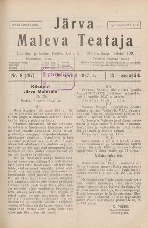 Järva Maleva Teataja ; 8 (197) 1937-04-20