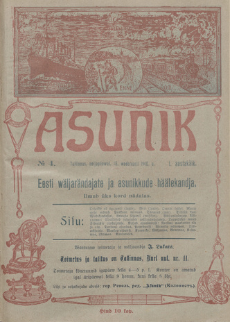 Asunik : Eesti väljarändajate ja asunikkude häälekandja ; 4 1910-02-18