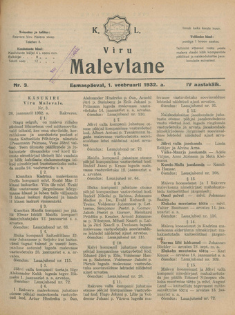 K. L. Viru Malevlane ; 3 1932-02-01