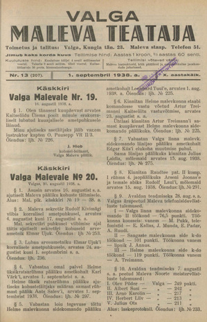 Valga Maleva Teataja ; 13 (207) 1938-09-01