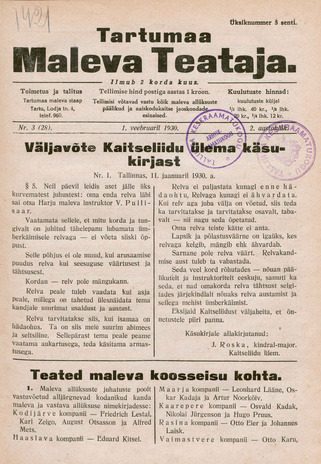 Tartumaa Maleva Teataja ; 3 (28) 1930-02-01