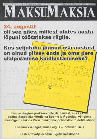 Maksumaksja : Eesti Maksumaksjate Liidu ajakiri ; 4 (8) 1998-09