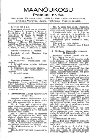 Maanõukogu protokoll nr.63 (23. november 1918)
