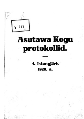 Asutawa Kogu protokollid 1920 : sisukord