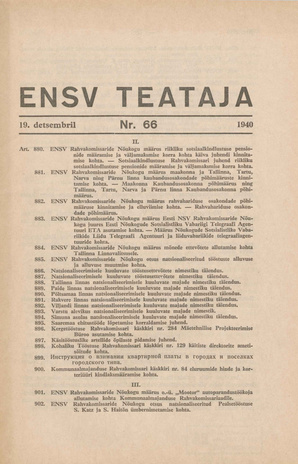 Eesti NSV Teataja ; 66 1940-12-19
