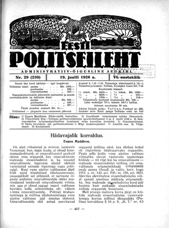 Eesti Politseileht ; 29 1926