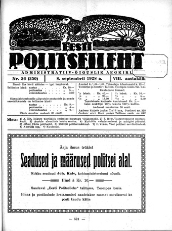 Eesti Politseileht ; 36 1928