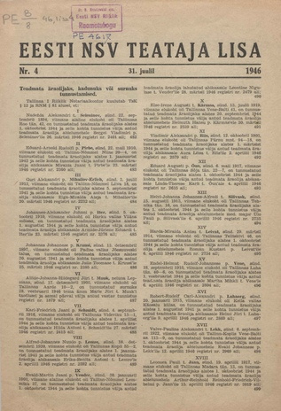 Eesti NSV Teataja lisa ; 4 1946-07-31