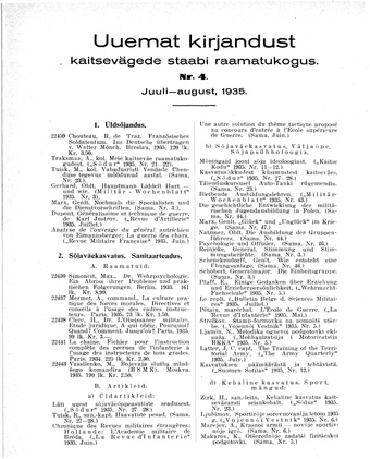 Uuemat Kirjandust Kaitsevägede Staabi raamatukogus ; 4 1935