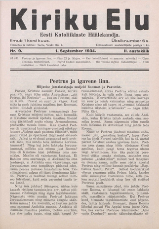 Kiriku Elu : Eesti Katoliiklaste Häälekandja ; 9 1934-09-01