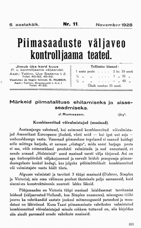 Piimasaaduste Väljaveo Kontrolljaama Teated ; 11 1928-11