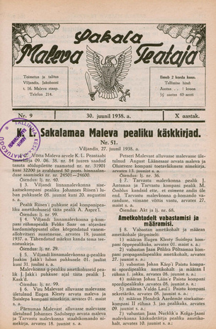 Sakalamaa Maleva Teataja ; 9 1938-06-30