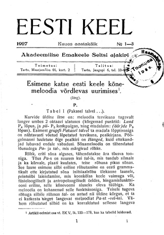 Eesti Keel ; 1-3 1927