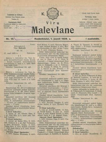K. L. Viru Malevlane ; 13 1929-06-01