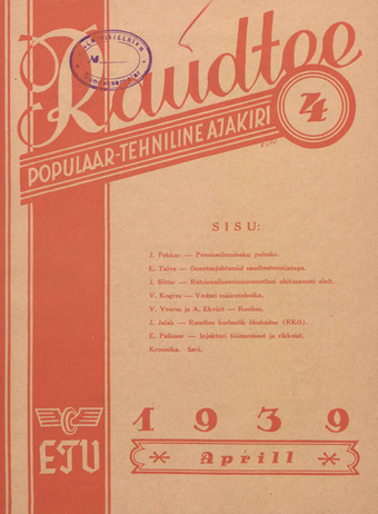 Raudtee : populaar-tehniline ajakiri ; 4 1939-04