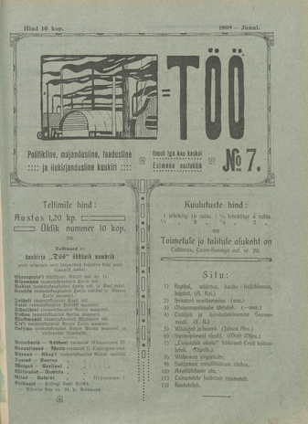 Töö : politikaline, majandusline, teadusline ja ilukirjandusline nädalaleht ; 7 1909-06-01