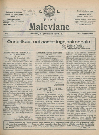 K. L. Viru Malevlane ; 1 1936-01-03