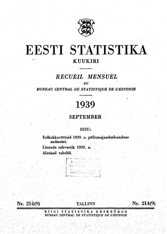 Eesti Statistika : kuukiri ; 214 (9) 1939-09