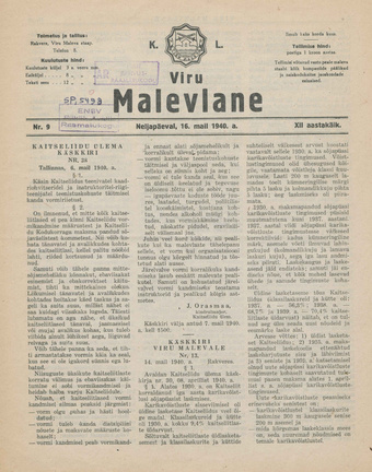 K. L. Viru Malevlane ; 9 1940-05-16