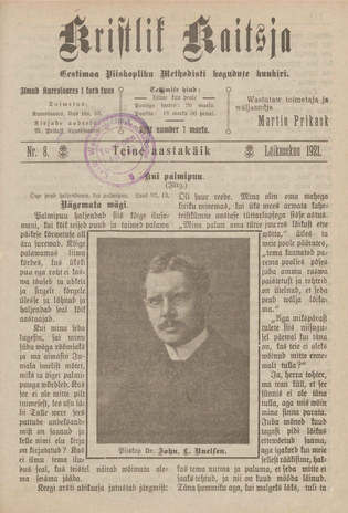Kristlik Kaitsja : Eesti metodistide häälekandja ; 8 1921-08
