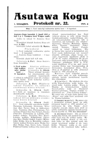 Asutawa Kogu protokoll nr.22 (2. juuni 1919)