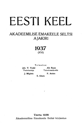 Eesti Keel ; sisukord 1937