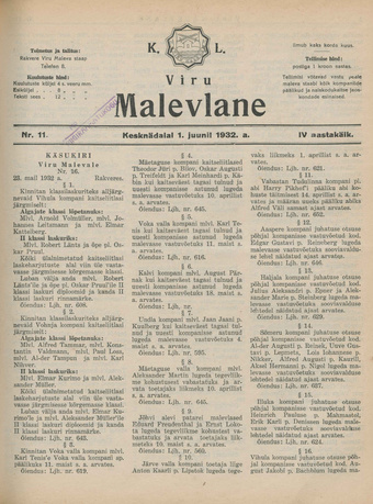 K. L. Viru Malevlane ; 11 1932-06-01