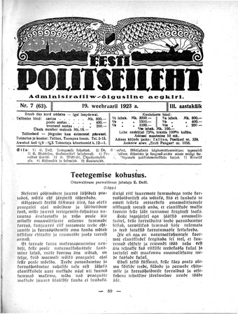 Eesti Politseileht ; 7 1923
