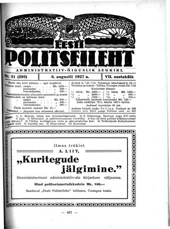 Eesti Politseileht ; 31 1927