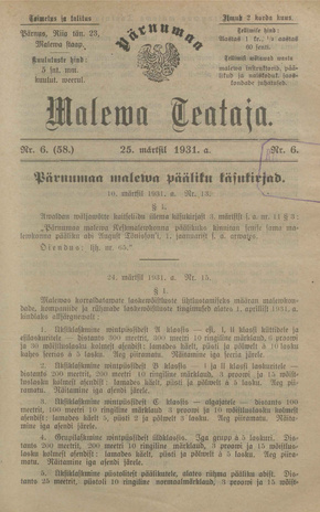 Pärnumaa Maleva Teataja ; 6 (58) 1931-03-25