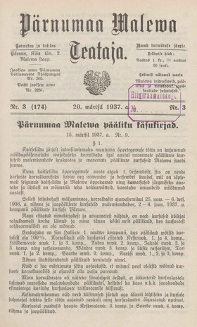 Pärnumaa Maleva Teataja ; 3 (174) 1937-03-20