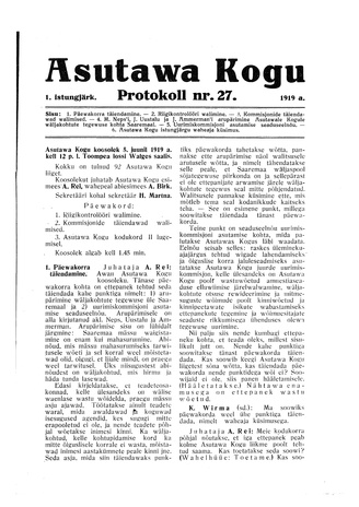 Asutawa Kogu protokoll nr.27 (5. juuni 1919)