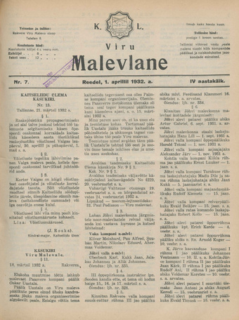 K. L. Viru Malevlane ; 7 1932-04-01