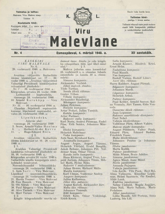 K. L. Viru Malevlane ; 4 1940-03-04