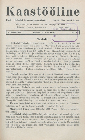Kaastööline : Tartu Ühisabi Informatsioonileht ; 5 1937-05-05