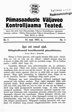 Piimasaaduste Väljaveo Kontrolljaama Teated ; 5 1937-05-12