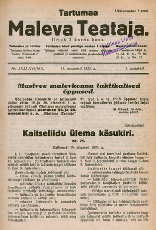 Tartumaa Maleva Teataja ; 21/22 (160/161) 1935-11-15