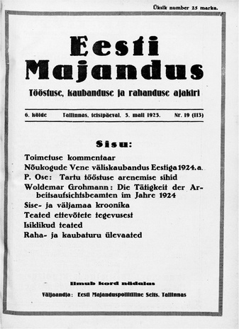 Eesti Majandus ; 19 (113) 1925-05-05