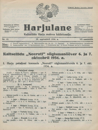Harjulane : Kaitseliidu Harju Maleva häälekandja ; 12 1934-09-20