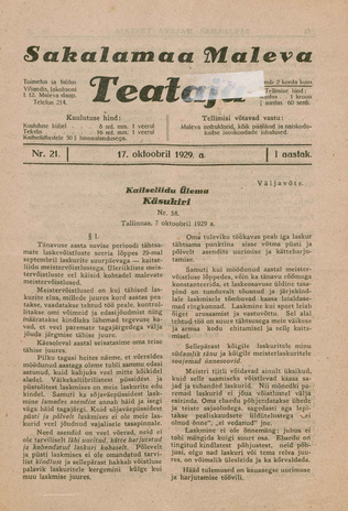 Sakalamaa Maleva Teataja ; 21 1929-10-17