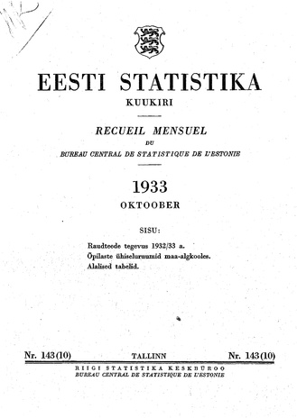 Eesti Statistika : kuukiri ; 143 (10) 1933-10